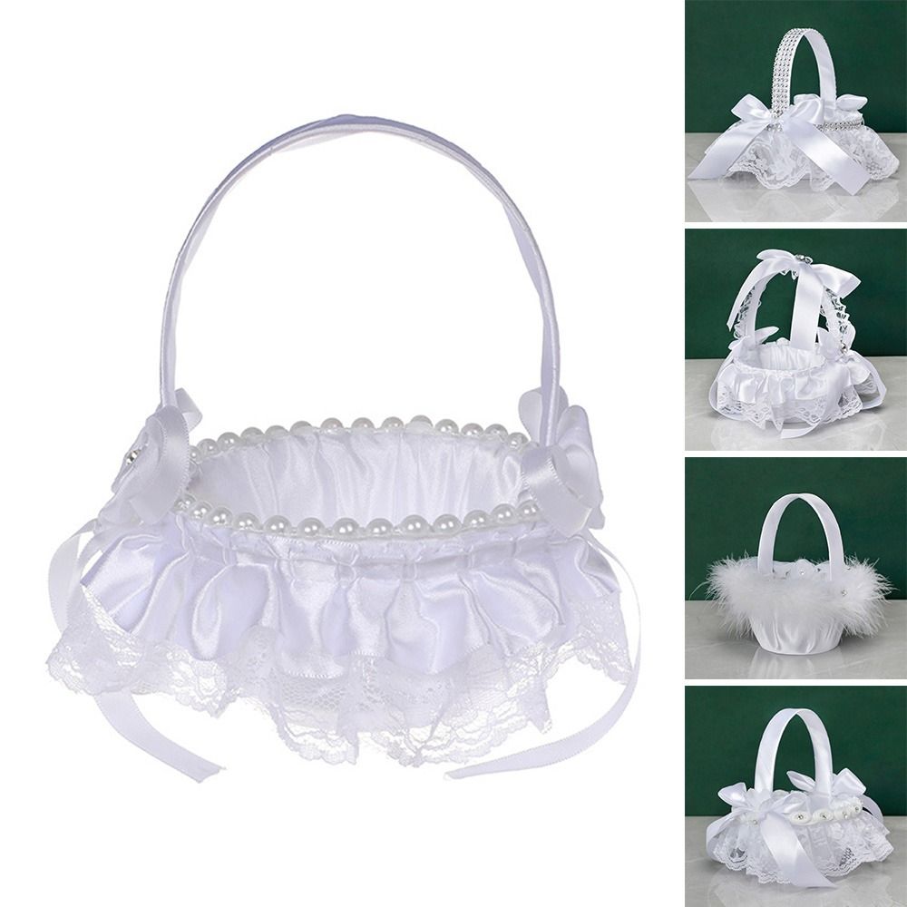 Gardening Tools Girls - 記念日ラインストーンヨーロピアンスタイルレースパールフラワーガールバスケットウェディングフラワーバスケットロマンチックホワイト