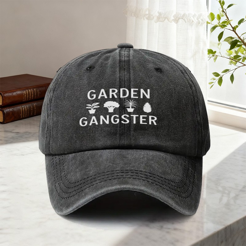 Gardening Tools Logo - ガーデンギャングスターアジャスタブルスナップバックキャップ1個 - ユニセックスレトロブラック/ホワイトロゴハット、サボテン、バラ、ツール柄プリント - アウトドア、パーティー用