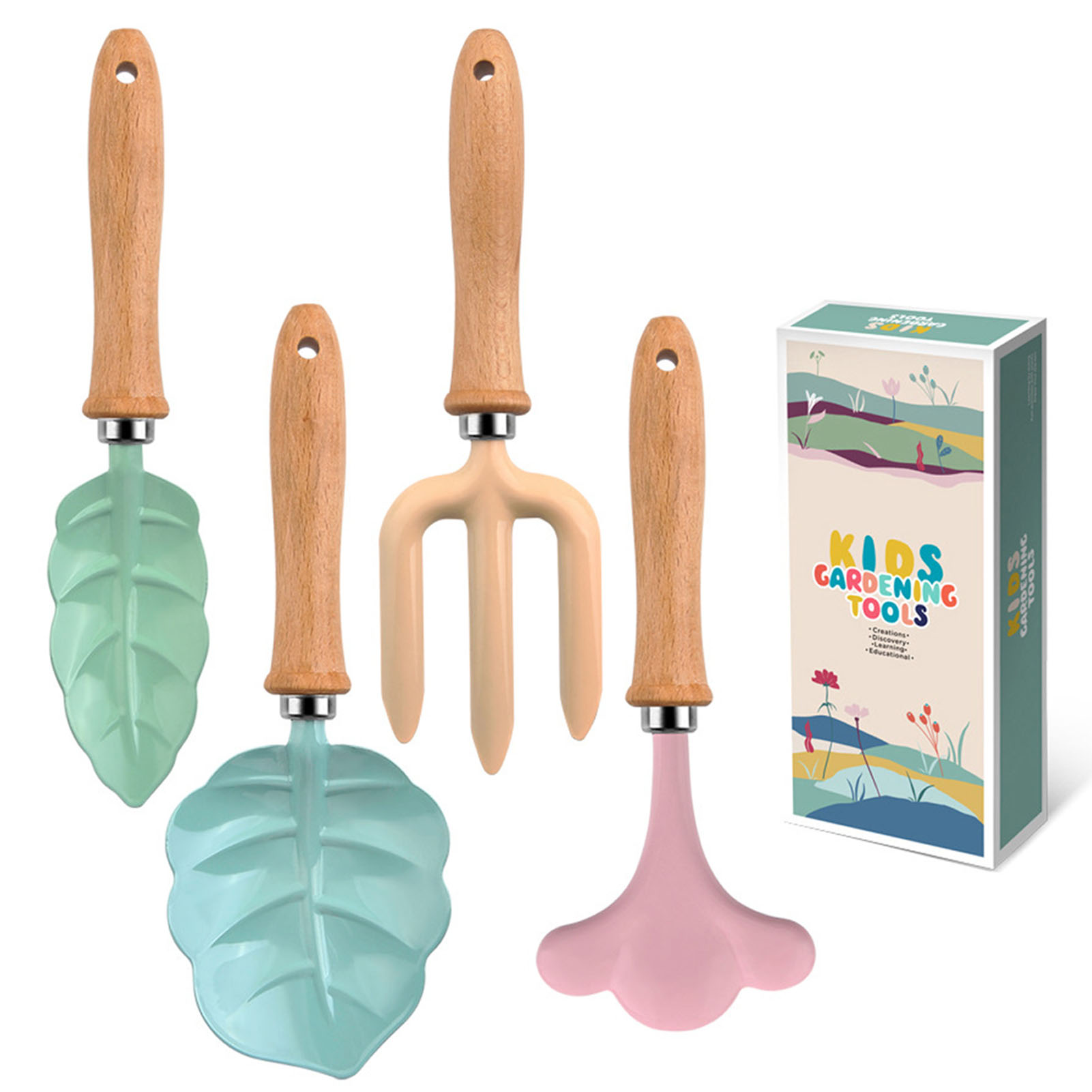 Gardening Tools Girls - 子供のためのカラフルな安全ツールセット,小さな庭のツール,木のシャベル,レークフォーク,女の子のためのガーデニングギフト