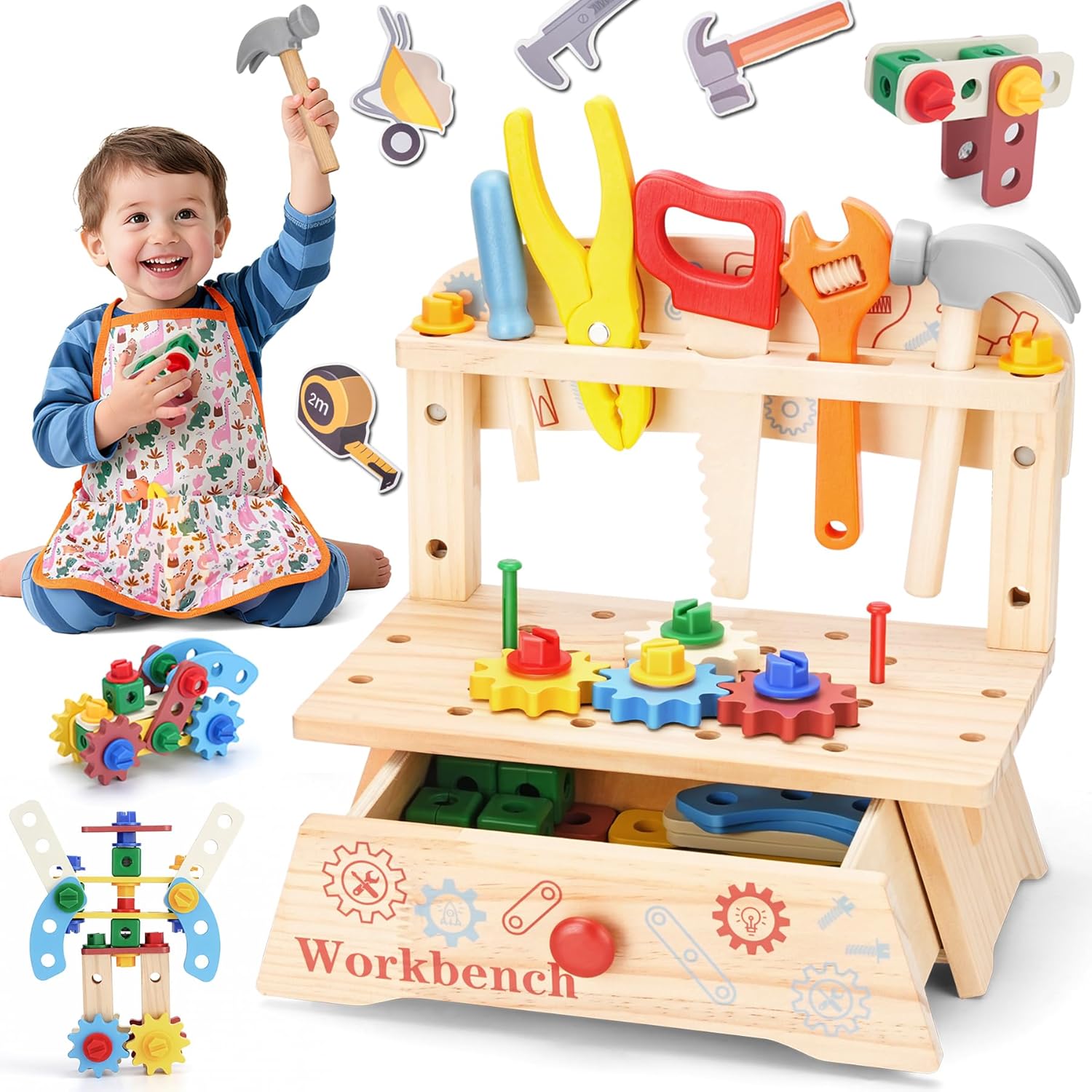子供用木製ツールベンチ、モンテッソーリ教育ごっこ遊び建設玩具 - Gardening Tools Girls のレビューと価格