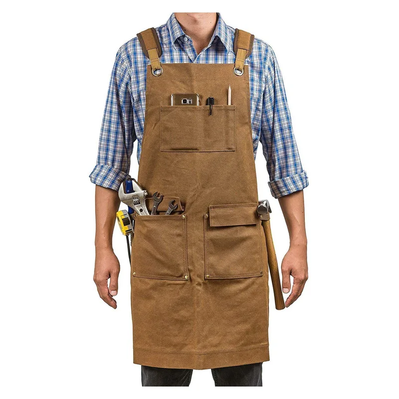 厚手のキャンバスエプロン防水オイルワックスエプロンツールポケ - Gardening Tools Logo のレビューと価格