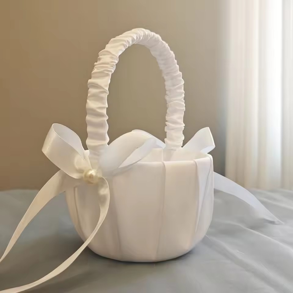 ウェディング ホワイト サテン リボン フラワーバスケット  - Gardening Tools Girls のレビューと価格